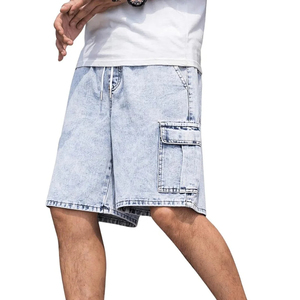 OEM Vintage Casual Men's Streetwear Summer Straight Light Wash High Waist Polyester/Cotton Denim Solid Short Shorts Embroidery - Product Image 6