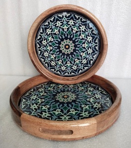 Plateau de cuisine et de Table en forme de cœur en bois d'acacia naturel imprimé d'émail à l'intérieur du bol vente en gros bol de service de salade - Product Image 4