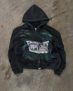 Sweats à capuche de luxe pour hommes 100% coton avec strass et lourd GSM Streetwear impression DTG personnalisée pour l'hiver - Product Image 1