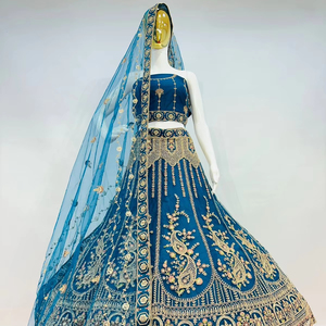 Heavy Bridal Lehenga Choli en red con piedras Jarkan completas, Jaal Dupatta y blusa de diseñador | Nueva colección, 6 opciones de color - Product Image 1