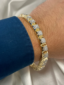 Pulsera de eslabones de diamantes de forma cuadrada moderna para hombre, oro amarillo sólido de 18K, pulsera de diamantes naturales de dos tonos chapados en plata 925 - Product Image 4