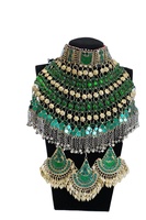 Parures de bijoux afghans traditionnels, style antique oxydé, entièrement ornées de perles et de pierres de zircon, bijoux artificiels brodés