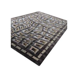 Acar Classic Geometric Hand Tufted <b>Wool</b> & Viscose Rug Grey & Black Tra-14699 for Home Living Room or Hallway 10mm Rectangle - Product Image 2
