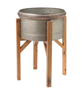 Juego de 3 macetas galvanizadas para interiores con soportes de madera para decoración de jardín, sala de estar, pasillo, macetas y macetas - Product Image 4