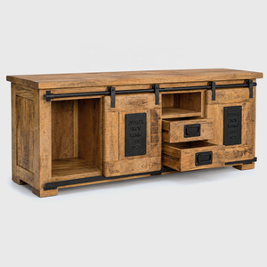 Industrial Solid Mango Wood Antique Sideboard Sliding Barn Door <b>Cabinet</b> Custom Size OEM ODM Manufacturer FSC Certified Export - Product Image 5