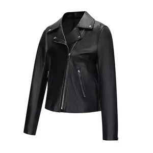 Veste aviateur en cuir d'agneau véritable noir pour femme, col chemise, sur mesure OEM - Product Image 5
