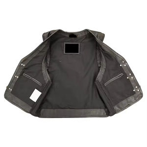 Chaleco de cuero de invierno para hombre informal de diseño personalizado transpirable-Ropa de abrigo de moto multibolsillo ecológica - Product Image 3