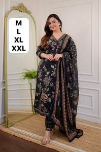 คอลเลคชั่นฤดูร้อนใหม่สำหรับชุดสตรี ผ้าจอร์เจตต์เนื้อหนา ป้องกันไฟฟ้าสถิตย์ ชุดคุर्ติ-เพนท์ปักลาย ดีไซน์ทันสมัยสไตล์ชาติพันธุ์ - Product Image 4