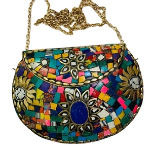 Designer Handmade Ladies Evening <b>Clutch</b> Luxury Multi-Color Metal Mosaic <b>Pearl</b> Purse Bag for Weddings & Parties - Product Image 1