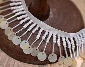 Pearl Bead Sequins <b>Trim</b>, Dangling Ivory Tassel Beaded <b>Trim</b>, Tubes <b>Fringe</b> <b>Trim</b> for Party Costumes, Home Lamp Shape Decor - Product Image 2