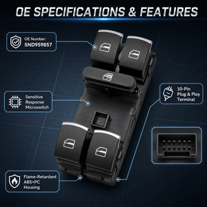 5ND959857 para VW Golf 5 6 GTI MK5 MK6 Jetta Tiguan Passat B6 CC Seat <span class=keywords><strong>Leon</strong></span> MK2 Fabio, Interruptor Maestro de Elevalunas Eléctrico, Botón de Control - Product Image 6