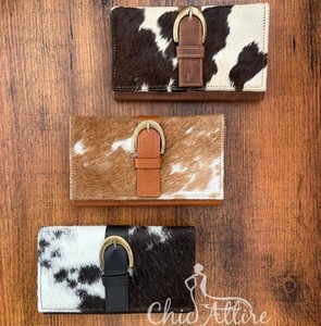 Portefeuilles à boucle en cuir de vachette véritable faits à la main pour femmes Portefeuille mince à deux volets en cuir de haute qualité Western Clutch Purse Portefeuilles - Product Image 1