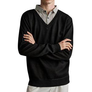 <b>Mens</b> <b>Black</b> V Neck <b>Knit</b> Sweater Long Sleeve Pullover Classic Textured Casual <b>Jumper</b> Button for Wholesale Apparel Suppliers - Product Image 1