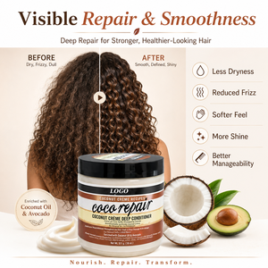 Crème capillaire nourrissante à la noix de coco en gros, masque capillaire pour cheveux secs, abîmés et bouclés, 511g - Product Image 4