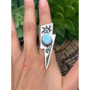Bague Éclair en Turquoise Golden Hill Navajo et Argent Sterling, Taille 7, Plaqué Or Rose avec Sertissage Bezel, Placage 18K, Cadeau - Product Image 2