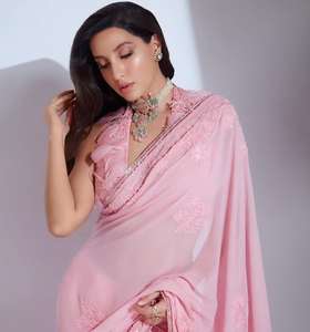 Chemisier Sari de créateur indien pour femmes, nouvelle séquence et broderie de boutons, chemisier de travail Georgette pour fête de mariage, Collection Sari vente en gros - Product Image 3