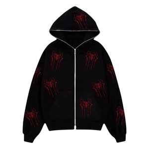Sweat à capuche en coton à impression bouffante personnalisé pour hommes sweat à capuche zippé veste vêtements de rue sweats à capuche décontractés avec logo brodé - Product Image 1