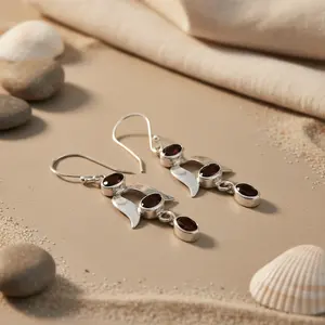 925 Silver Gemstone Jewelry Women's Drop <b>Earrings</b> with <b>Garnet</b> Fashion Accessory - Product Image 3