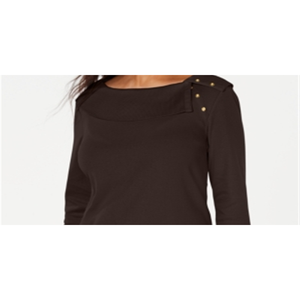 Camicia da Ufficio Karen Scott per Donna con Motivo Floreale in Cotone, Collo a Scialle e Bottoni, Colore Cioccolato, Disponibile nelle Taglie XL e 4XL - Product Image 2