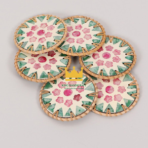 Classique Bambou et Nacre Coaster Napperon Plaque Motif En Gros Rotin Artisanat Du Vietnam Mats & Pads - Product Image 6