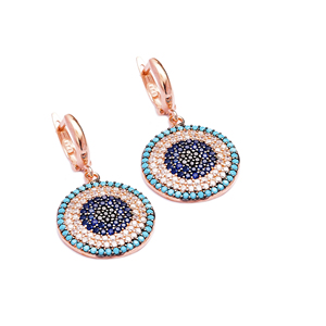 Oeil turc Design rond boucles d'oreilles pendantes porte-bonheur forme classique turc en gros 925 bijoux en argent Sterling - Product Image 1