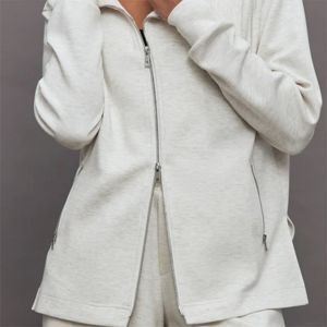 Veste en tricot gris chiné élégante et confortable pour femmes, coupe ajustée avec fermeture éclair à l'avant au design asymétrique unique pour un usage quotidien - Product Image 6