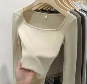 Top corto de lana transpirable bordado con estampado liso informal para mujer, camisetas de algodón 100% de manga larga con cuello en U, tallas grandes para hombre - Product Image 2