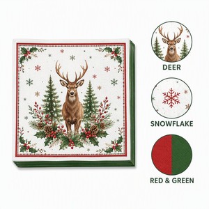 Serviettes de table imprimées de Noël, motif cerf et flocon de neige, serviettes en papier jetables, décoration de table de fête, fournitures pour fêtes - Product Image 6