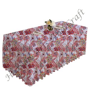 100% Cotton Premium Brand Washable Fabric Elegance Wedding Banquet Modern & Stylish Block Print Rectangle Pleated Tablecloth - Product Image 6