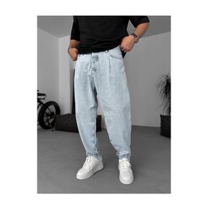 กางเกงยีนส์ผ้าฮิปฮอปซักสำหรับผู้ชายกางเกงยีนส์ลำลองขากว้างเป็นมิตรต่อสิ่งแวดล้อมผ้า100% - Product Image 1