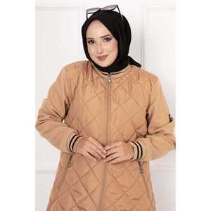 Veste matelassée marron pour femme avec manches en cachemire et intérieur doublé de duvet - Product Image 2