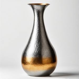 PearlNest Elegant Metal <b>Vase</b> Set Designer <b>Tall</b> Bronze Finish Iron Accent Home Decor Handcrafted Opulent Grace - Product Image 1