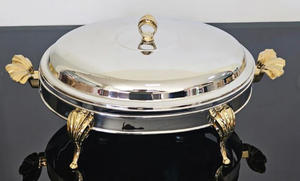 Plat de service de restauration en laiton et acier avec couvercle pour la maison Restaurant et ustensiles de cuisine décor de plat de service de nourriture plat de service de couleur argent - Product Image 6