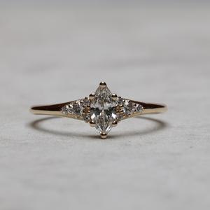 10x5mm Marquise Cut Moissanite Engagement Ring with Round Side <b>Stones</b> | Elegant Bridal Wedding Jewelry - Product Image 1