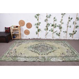 Alfombra turca Vintage, diseño clásico de retales verde y negro, 6,1x9,7 pies, respaldo de látex de lana hecho a mano, estilo Rectangular, para la vida - Product Image 1