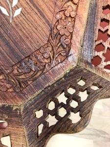 Cuenco de madera tallado a mano vintage y bandeja con incrustaciones hecha en India elegante bandeja de madera para servir para decoración del hogar - Product Image 4