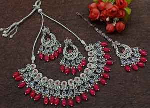 New Design AD Uncut Silver Plated Traditional & Fashionable Pearl & Kundan Studded Choker Necklace <b>Set</b> & <b>Jewellery</b> <b>Set</b> <b>for</b> Woman - Product Image 2