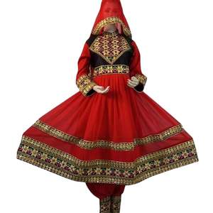 Vestido Afgano Pashtún de Terciopelo Marrón con Bordado Tradicional, Vestido Formal de Manga Larga para Festivales Culturales - Product Image 3