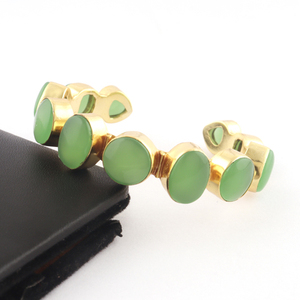 Pulsera de Calcedonia verde pulida para mujer, joyería fina, brazalete ajustable chapado en oro - Product Image 4