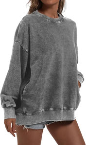 Sudaderas de Cuello Redondo Cortas y Holgadas, Estilo Urbano, con Logotipo Personalizado, 100% Algodón, Lavado Ácido, Hombros Caídos - Product Image 3