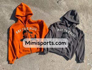 Sudaderas con capucha de tendencia Naranja para hombre con bordado negro Impreso Raw Hem Edge Cut Bottom Big Distressed Acid Washed - Product Image 6