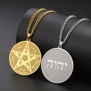 Collar Vikingo de Plata de Ley 925 con Baño de Rodio, Tetragramatón, Colgante de Pentagrama Mágico Bendecido Wahyeh, Amuleto de Salomón, Estilo Punk - Product Image 3