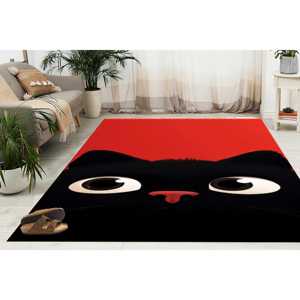 Cute Black Cat Doormat, Red Cartoon Kitty <b>Welcome</b> <b>Mat</b>,Chenille Rug - Product Image 4