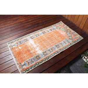 Tapis vintage 2,1x3,9 pieds, tapis turc, tapis à motifs floraux orange en laine - Product Image 2