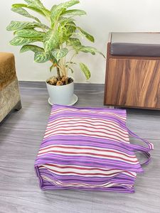 Nylon reciclado tejido PP reutilizable ecológico sostenible bolsas de compras patrón de rayas mango cierre de cremallera India a granel - Product Image 2