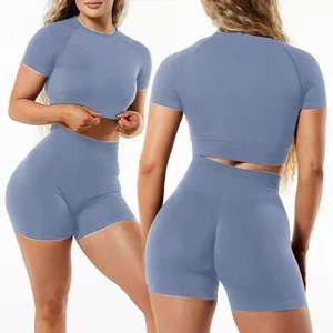 Conjunto Deportivo de 2 Piezas para Mujer al por Mayor, Brasier Deportivo y Pantalones Cortos sin Costuras, Alta Elasticidad, Transpirable, Ecológico y Antibacteriano - Product Image 4
