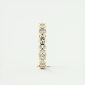 Ensemble de lunette Moissanite alliance 1.92 TCW poire et pierres rondes en or jaune massif 14 carats bague empilable éternité pour elle - Product Image 3