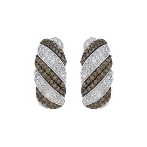 1.35 Ct Round Natural Brown White Diamond <b>Huggie</b> Hoop Earrings 925 Sterling <b>Silver</b> Women's Wedding Engagement - Product Image 6