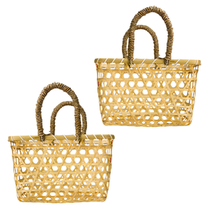 Panier cadeau en bambou et paille fait main au Vietnam avec herbe marine, taille et design personnalisés disponibles - Product Image 1