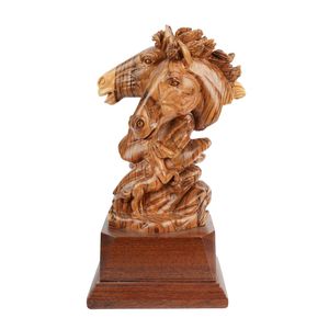Escultura de Dos Caballos Tallada a Mano en Madera de Olivo, 26 cm, Figura de Caballo de Madera Hecha a Mano en Belén - Product Image 1
